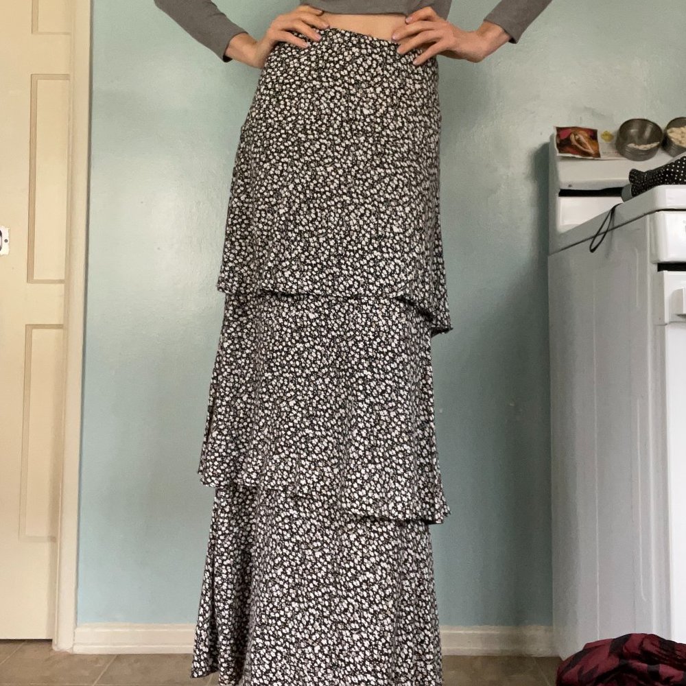 AFRM Floral Skirt with Tiered Ruffles
